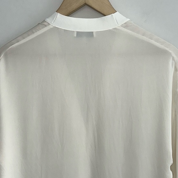 VINCE V-Neck Rib Trim Silk Blouse in Off White - Picture 9 of 13